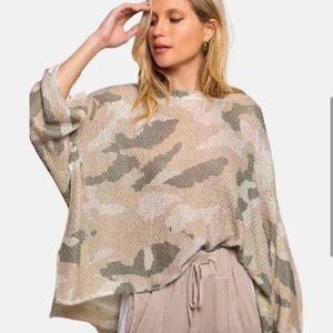 POL Thin Dolman Camo Sweater Oversized NEW
